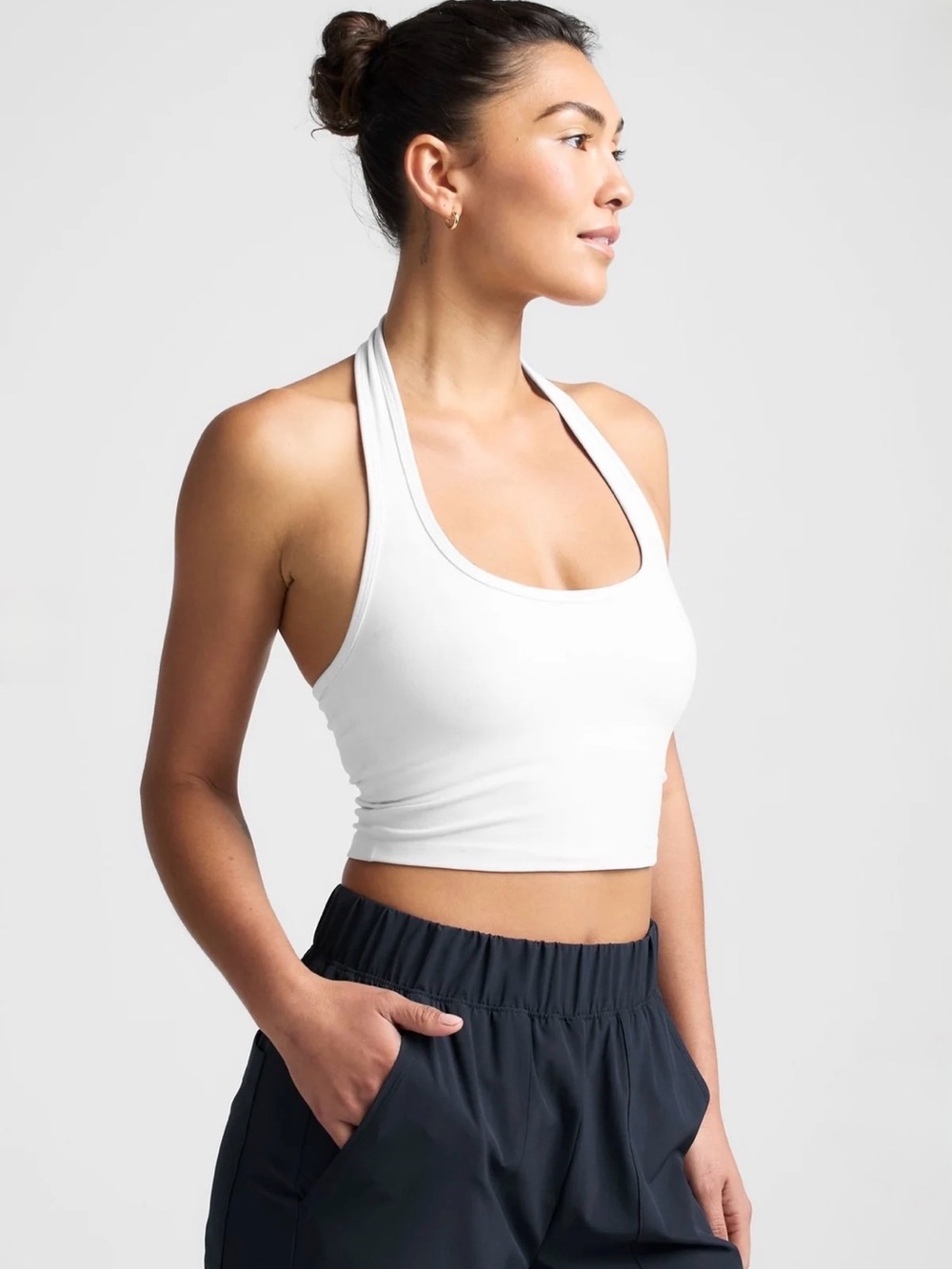 Beyond Yoga White Well Rounded Cropped Halter Tank Top